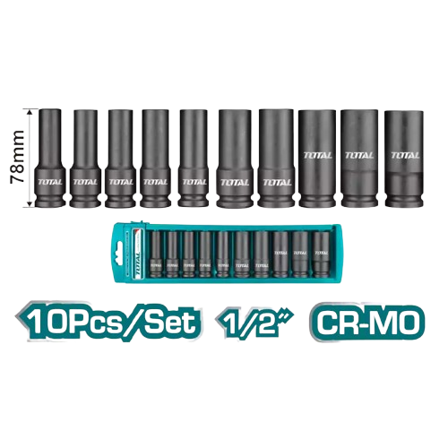 10 Pcs 1/2" jeu de douilles a choc profonde