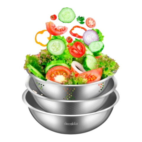 Set de 3 Bols et Passoire en Inox Decakila