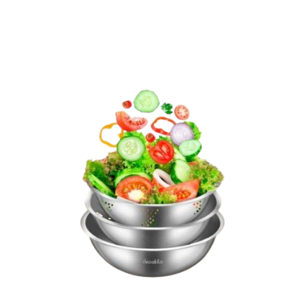 Set de 3 Bols et Passoire en Inox Decakila