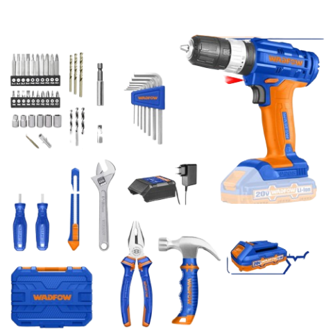 Mallette d'Outils Pro 90 Pièces avec Perceuse à Sans Fil 20V - WDT1B90