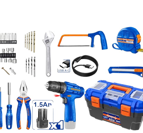Mallette d'Outils Complète 77 Pièces avec Perceuse Sans Fil 12V - WDT1B77