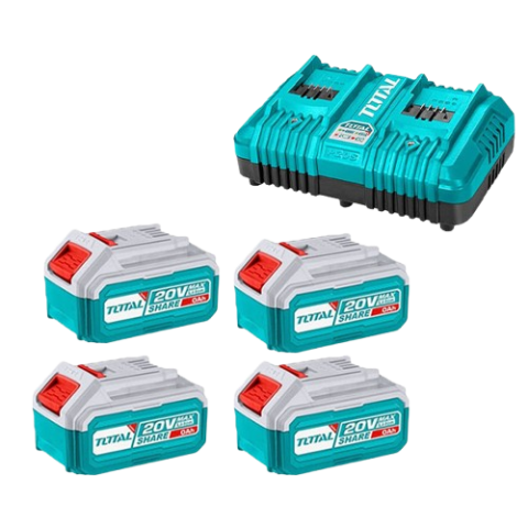 Kit 4 Batteries Lithium-ion 20V (5.0Ah) + Chargeur double port