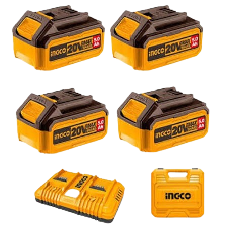Pack Énergie Suprême P20S : 4 Batteries Maxi-Autonomie 20V (5.0Ah) + 1 Chargeur Double Simultané 4A avec Mallette  FBCLI20245