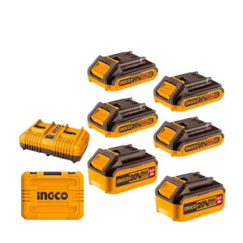 Méga-Pack Énergie Mixte P20S : 6 Batteries (4x 2.0Ah + 2x 4.0Ah) + 1 Chargeur Double Simultané 4A avec Mallette   COSLI230701