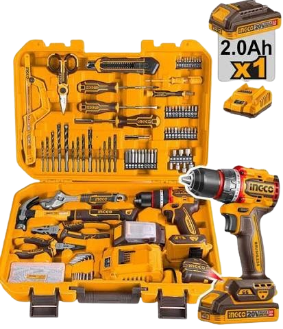 Kit d'outils complet 165 pièces avec Perceuse à percussion sans fil 20V – HKTHP11651