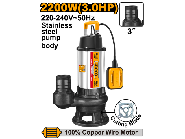 Pompe de fosse septique INGCO SPDB220068 2200 W (3 CV) 13 m 3" 38 m³/h avec broyeur -