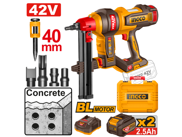 Cloueuse à béton sans fil INGCO, 42 V, 40 mm