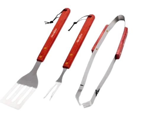 Set Barbecue Decakila 3 Pièces – Acier Inoxydable et Bois