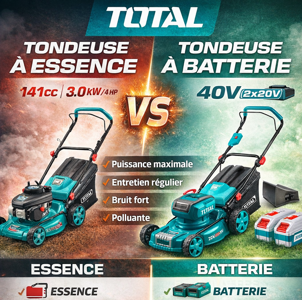 Tondeuses TOTAL TOOLS : Essence vs Batterie 20V