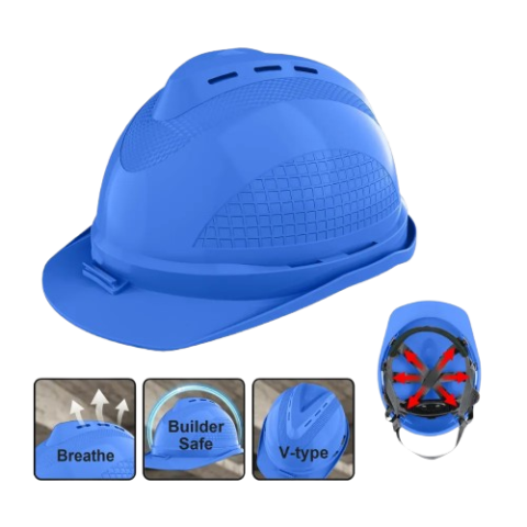 Casque de Chantier Bleu Ventilé avec Molette Ingco