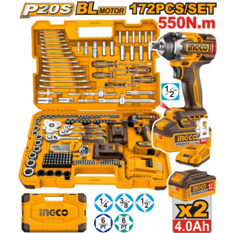 Coffret Mécanique Ingco 172 Pcs Clé à Chocs 20V 700Nm