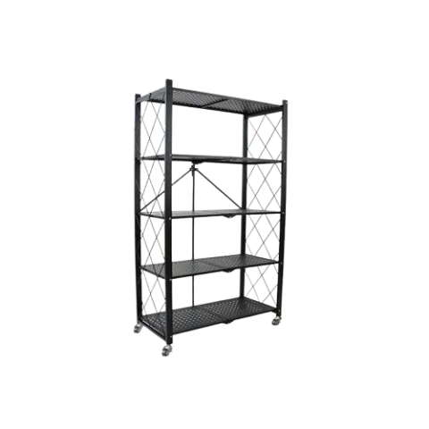 Étagère Pliante Métallique 5 Niveaux à Roulettes