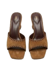 Mûles à talon Zara en daim marron