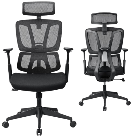 Chaise de Bureau en Maille avec Apui-Tête et Soutien Lumbaire (Noir)