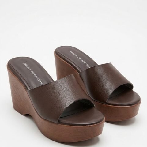Sandales mules compensées chics à semelle effet bois