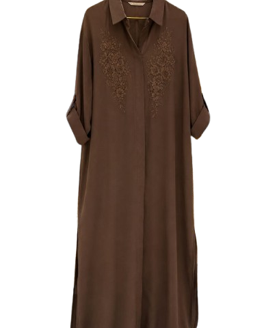 Robe Chemise Longue à Broderies Florales