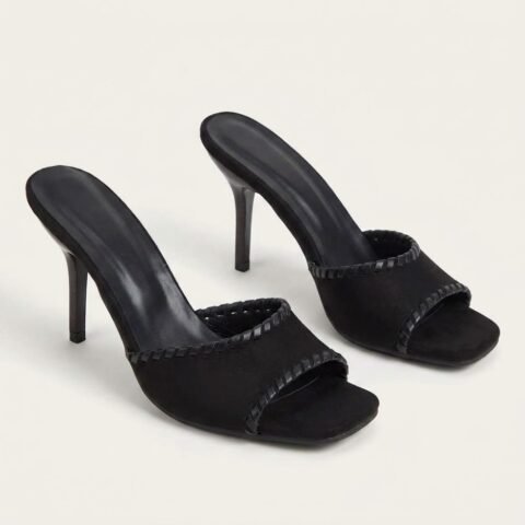 Mules à Talon Haut Élégantes Noir – Style Tressé