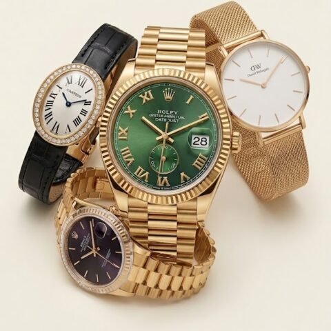 Montre de Prestige Style Rolex Datejust - Style Cartier Baignoire - Classiques Cuir