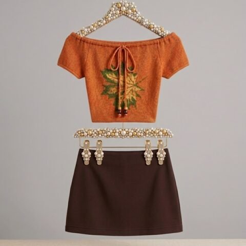 Ensemble Automne Chic: Crop Top Col Bardot et Mini-Jupe