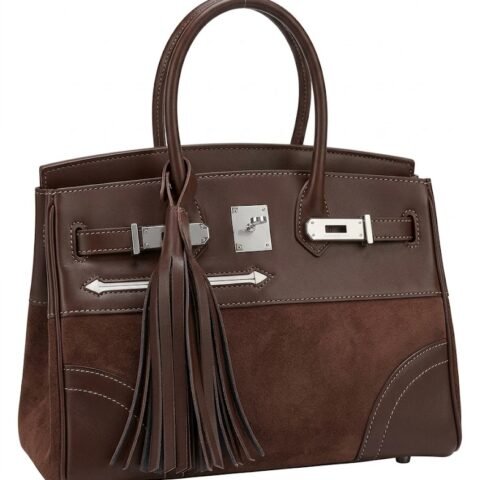 SACS À MAIN Daim avec Pompon - HERMÈS 30cm