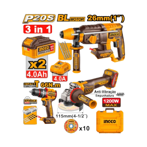Ensemble Combo 3 Outils Brushless 20V INGCO CKLI202598
