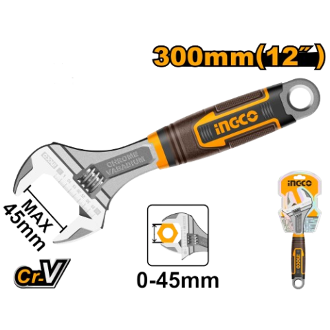 Clé à molette industrielle 12" (300mm) CR-V avec poignée bi-matière (HADW131128)