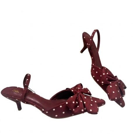 Chaussures Talon Bas Bordeaux à Motif Pois et Nœud