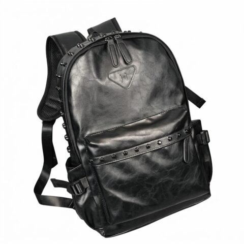 Sac à dos unisexe en cuir PU avec détails cloutés – Style Rock et Streetwear