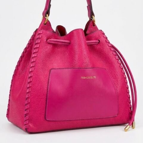 Sac Seau Fashion en Cuir Grainé et Tressé - 30Cm