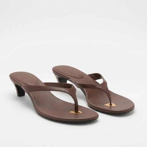Sandales Nu-Pieds Mules à Petit Talon en Cuir