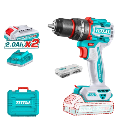 Visseuse à Percussion Sans Fil 20V TOTAL TIDLI20558 Brushless - 55Nm - Kit Complet 2 Batteries