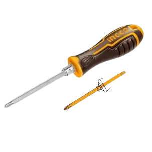 Tournevis réversible 2-en-1 (à tige amovible et interchangeable).