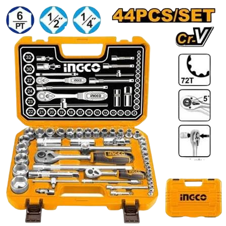 Jeu de 44 douilles et accessoires 1/4" + 1/2" - INGCO HKTS42441